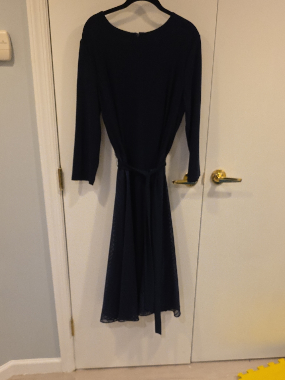 Lauren Ralph Lauren Navy Long-Sleeve Midi Dress with Waist Tie Size 18